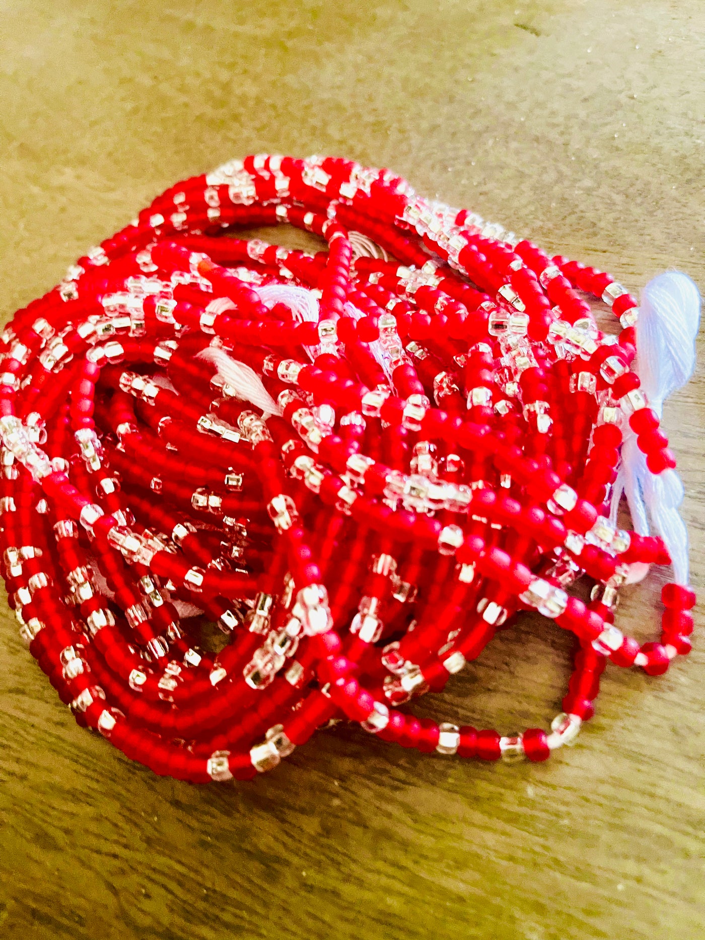 Classic Waist Beads Strand | Frost Red & Silver
