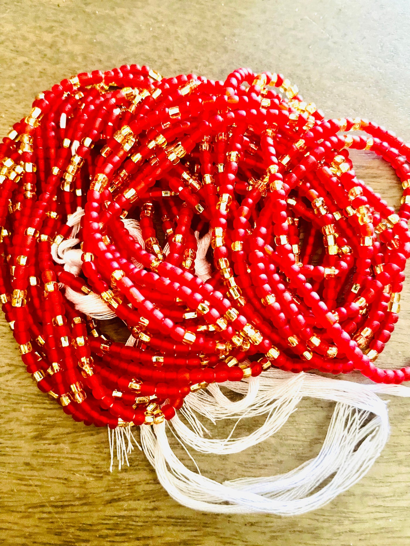 Classic Waist Beads Strand | Frost Red & Gold