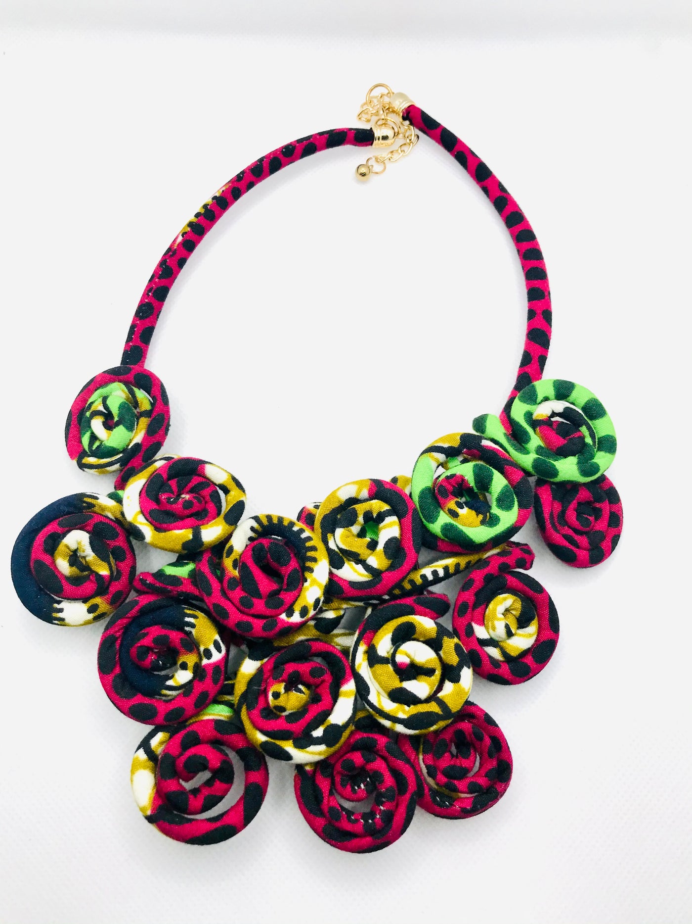 Magenta Cluster Afro Print Necklace - Kouassi Kustoms 