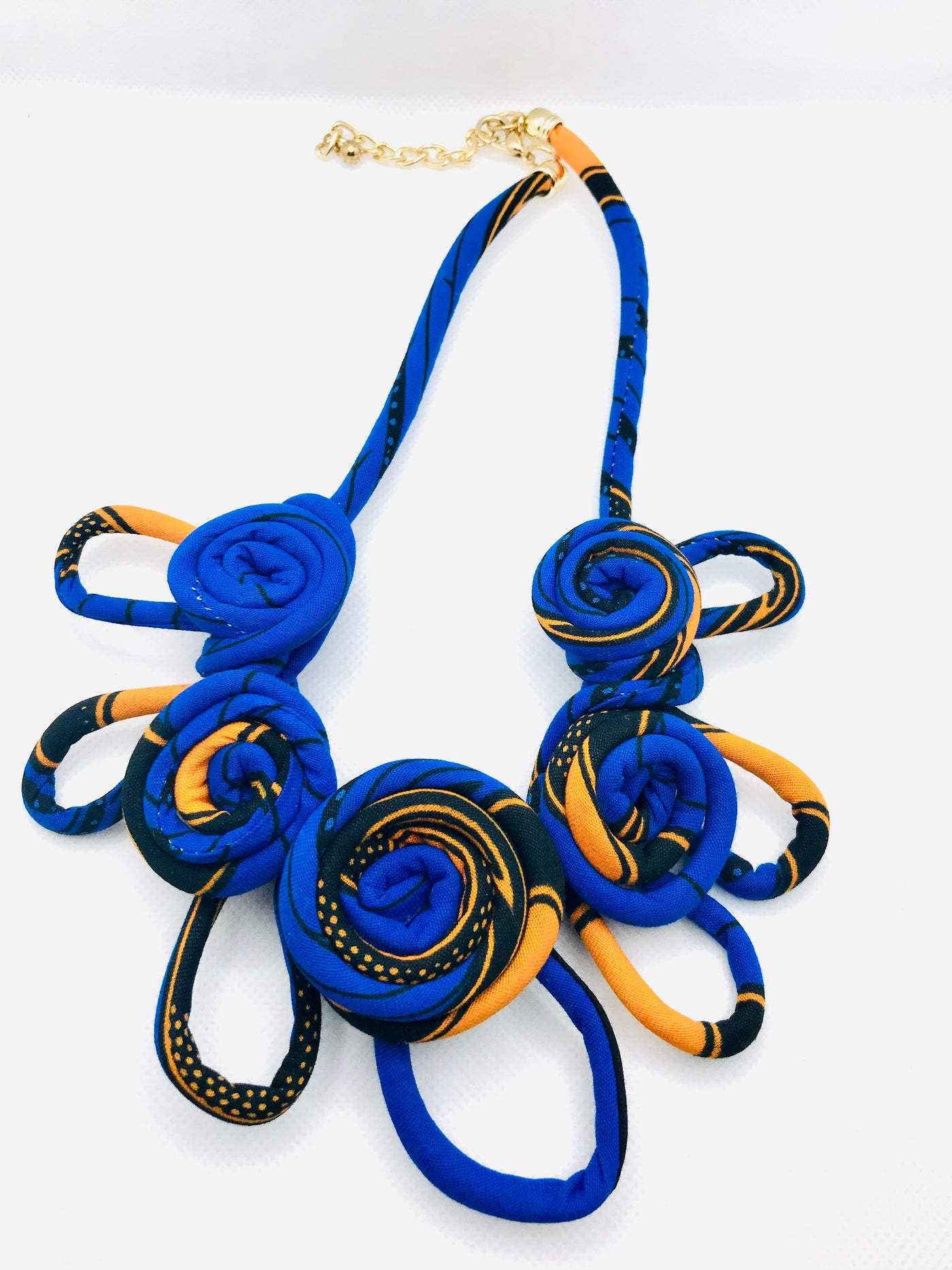 Blue Orange Afro Print Necklace - Kouassi Kustoms 