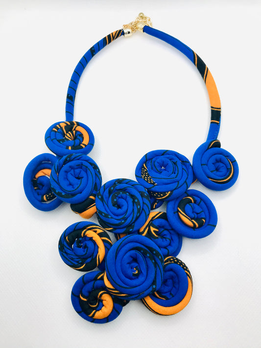Blue Orange Cluster Afro Print Necklace - Kouassi Kustoms 